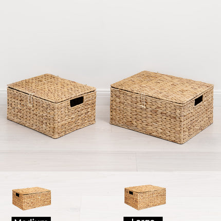 StorageWorks Wicker Basket with Lid and  Built-in Handles, Storage Basket for Organizing