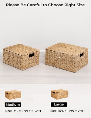 Wicker Basket with Lid and  Built-in Handles, Storage Basket for Organizing