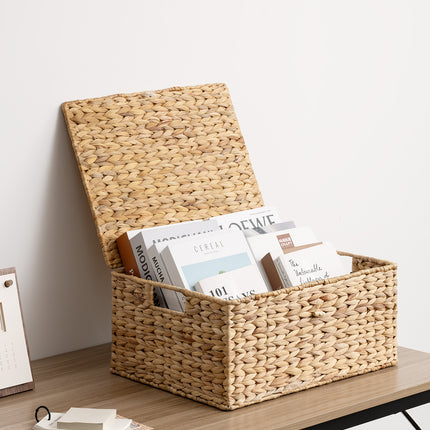 StorageWorks Wicker Basket with Lid and  Built-in Handles, Storage Basket for Organizing
