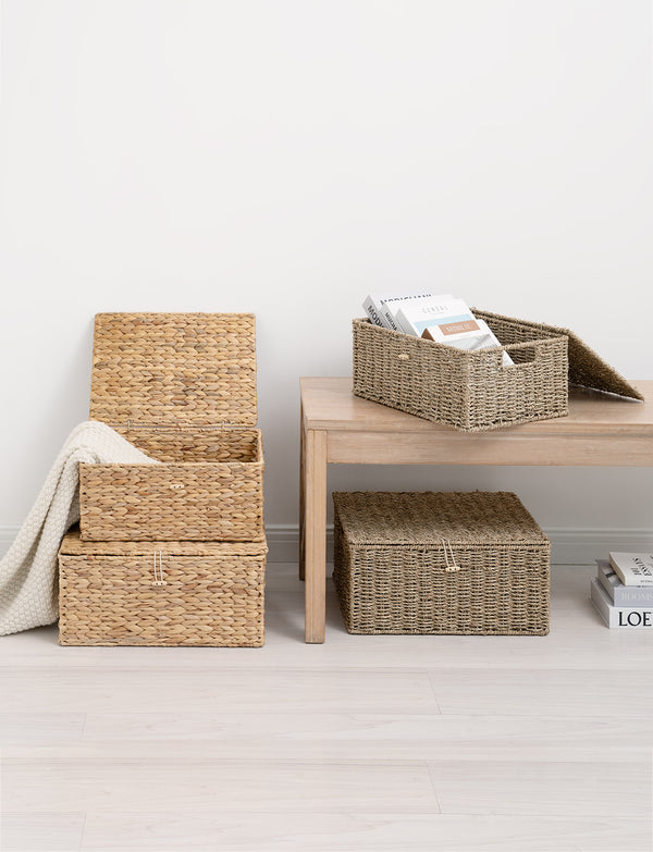 Wicker Basket with Lid and  Built-in Handles, Storage Basket for Organizing