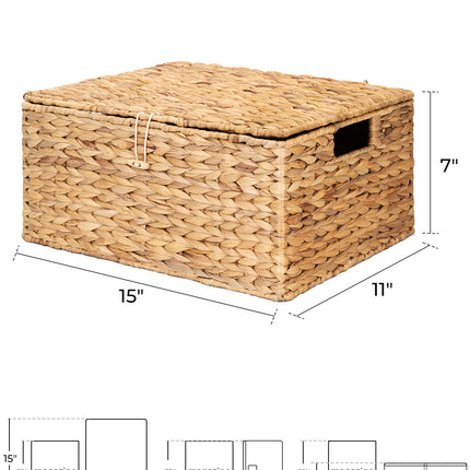 StorageWorks Wicker Basket with Lid and  Built-in Handles, Storage Basket for Organizing