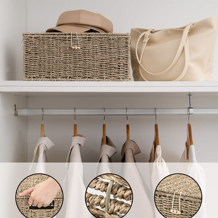 StorageWorks Wicker Basket with Lid and  Built-in Handles, Storage Basket for Organizing