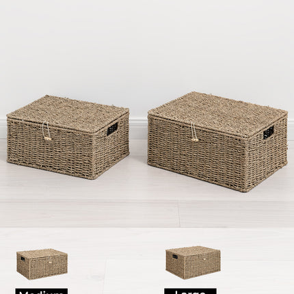 StorageWorks Wicker Basket with Lid and  Built-in Handles, Storage Basket for Organizing