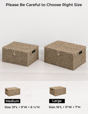 Wicker Basket with Lid and  Built-in Handles, Storage Basket for Organizing