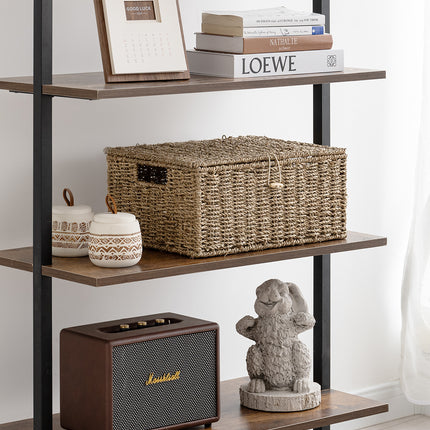 StorageWorks Wicker Basket with Lid and  Built-in Handles, Storage Basket for Organizing