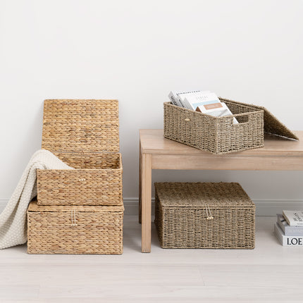 StorageWorks Wicker Basket with Lid and  Built-in Handles, Storage Basket for Organizing