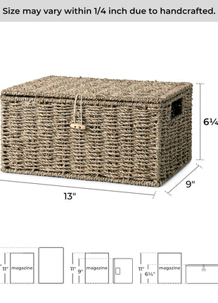 Wicker Basket with Lid and  Built-in Handles, Storage Basket for Organizing