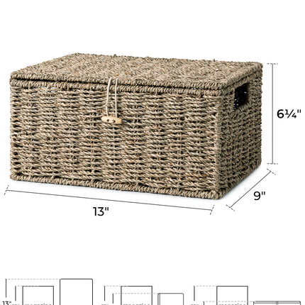 StorageWorks Wicker Basket with Lid and  Built-in Handles, Storage Basket for Organizing