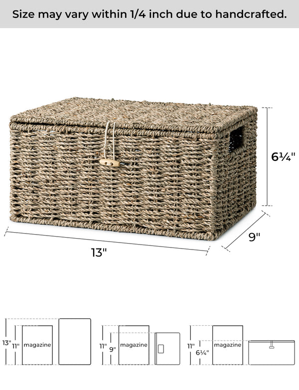 Wicker Basket with Lid and  Built-in Handles, Storage Basket for Organizing