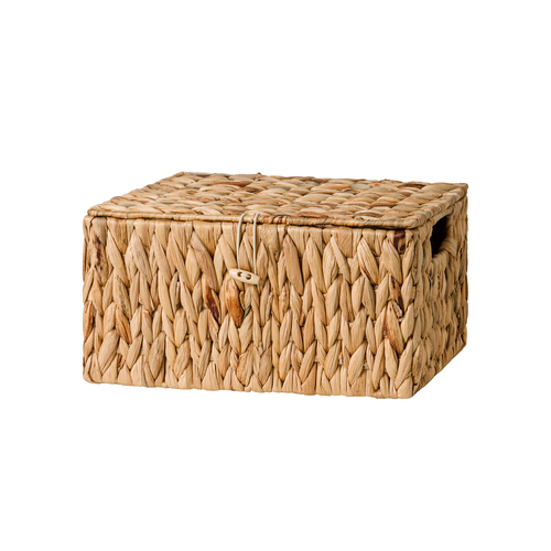 Water Hyacinth Basket with Lid and  Built-in Handles, Storage Basket for Organizing