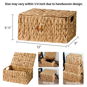 Wicker Basket with Lid and  Built-in Handles, Water Hyacinth, 1 Pack