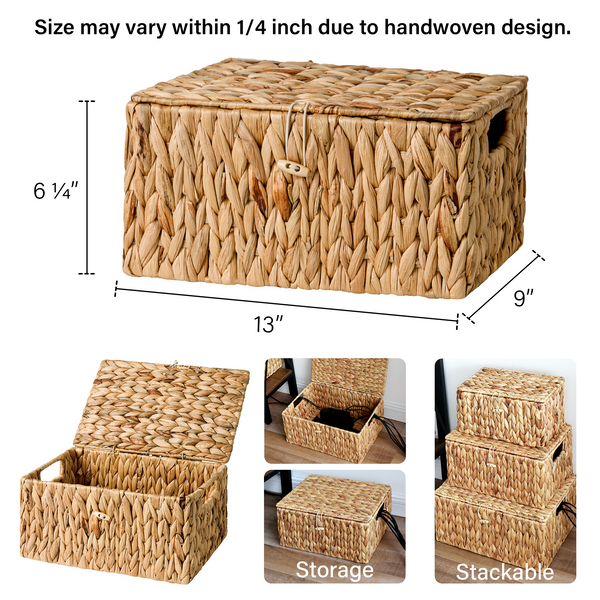 Wicker Basket with Lid and  Built-in Handles, Water Hyacinth, 1 Pack