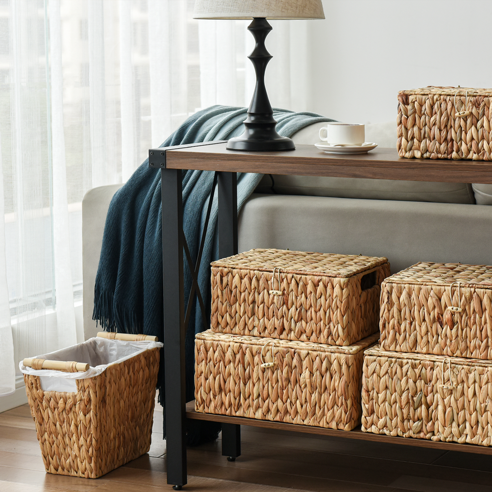 Wicker Basket with Lid and  Built-in Handles, Water Hyacinth, 1 Pack