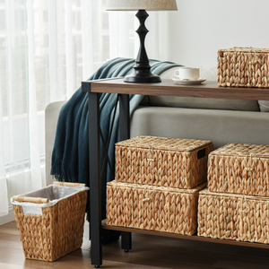 Wicker Basket with Lid and  Built-in Handles, Water Hyacinth, 1 Pack