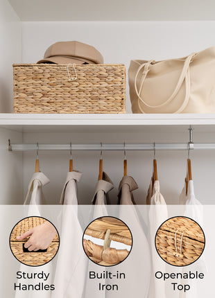 Wicker Basket with Lid and  Built-in Handles, Storage Basket for Organizing