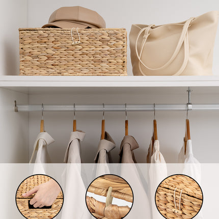 StorageWorks Wicker Basket with Lid and  Built-in Handles, Storage Basket for Organizing