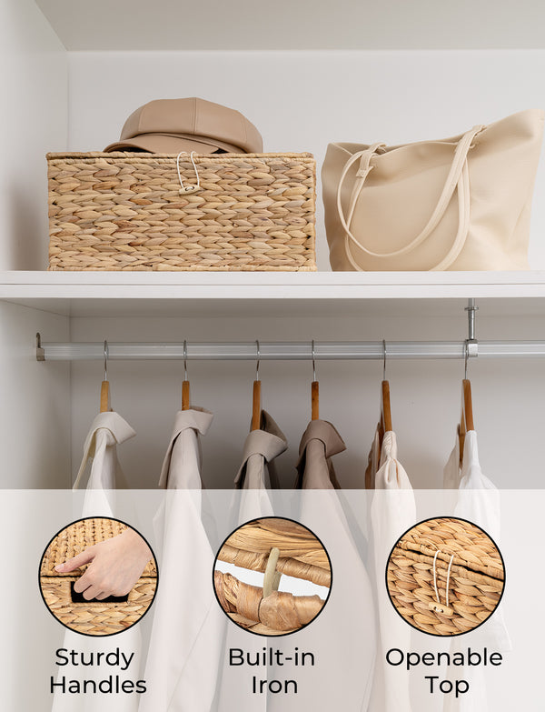 Wicker Basket with Lid and  Built-in Handles, Storage Basket for Organizing
