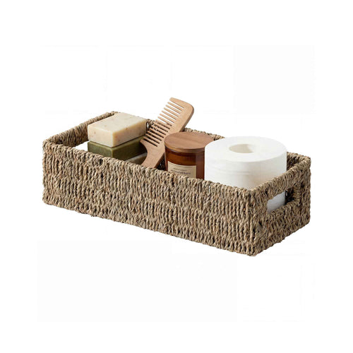 Woven Rope Seagrass Toilet Paper Basket, Built-In Handles