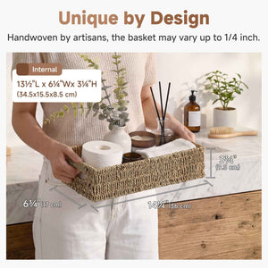 Woven Rope Seagrass Toilet Paper Basket, Built-In Handles