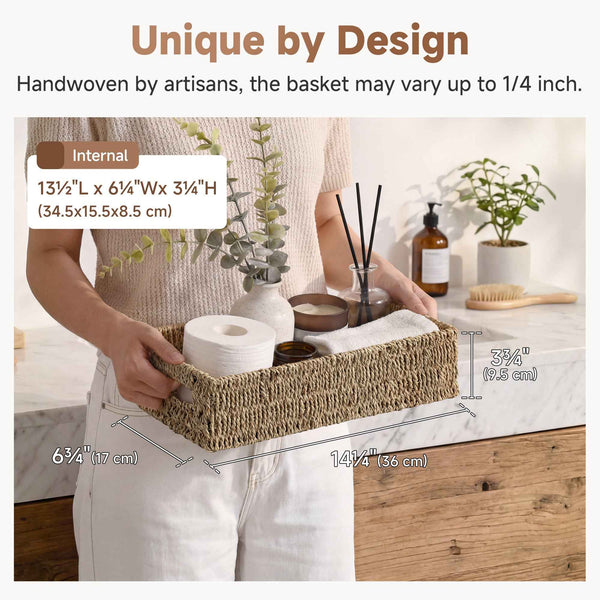 Woven Rope Seagrass Toilet Paper Basket, Built-In Handles