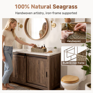 Woven Rope Seagrass Toilet Paper Basket, Built-In Handles