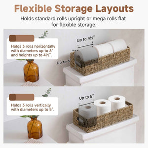 Woven Rope Seagrass Toilet Paper Basket, Built-In Handles