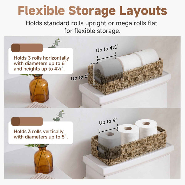 Woven Rope Seagrass Toilet Paper Basket, Built-In Handles