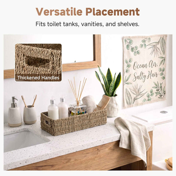 Woven Rope Seagrass Toilet Paper Basket, Built-In Handles