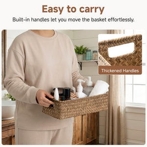 Woven Flat Seagrass Toilet Paper Basket, Built-In Handles
