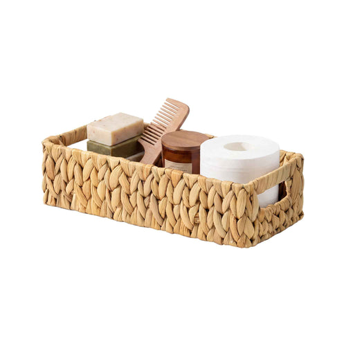 Woven Water Hyacinth Toilet Paper Storage Basket, Built-In Handles