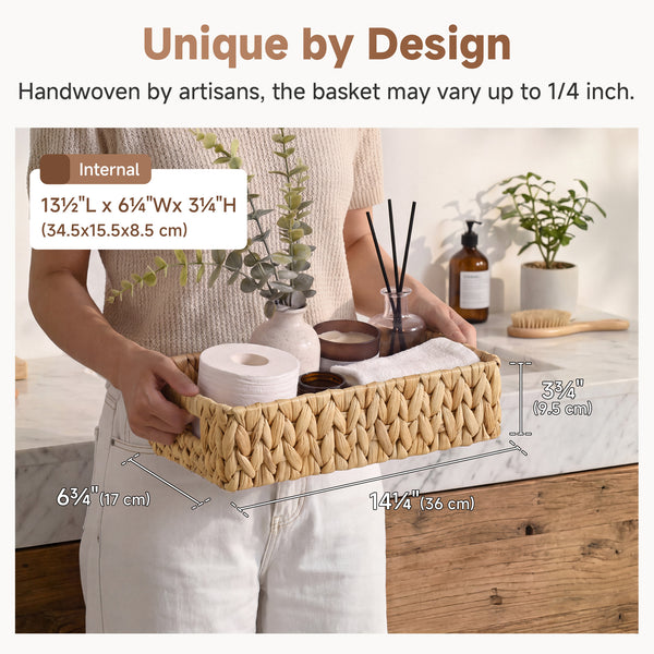 Woven Water Hyacinth Toilet Paper Storage Basket, Built-In Handles