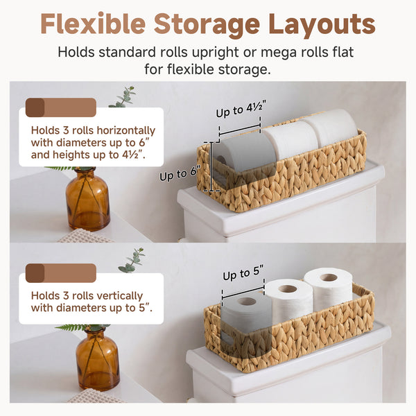 Woven Water Hyacinth Toilet Paper Storage Basket, Built-In Handles
