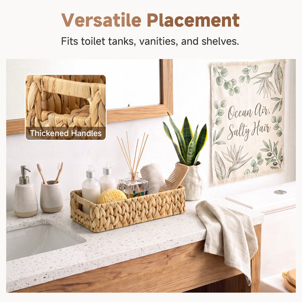 Woven Water Hyacinth Toilet Paper Storage Basket, Built-In Handles