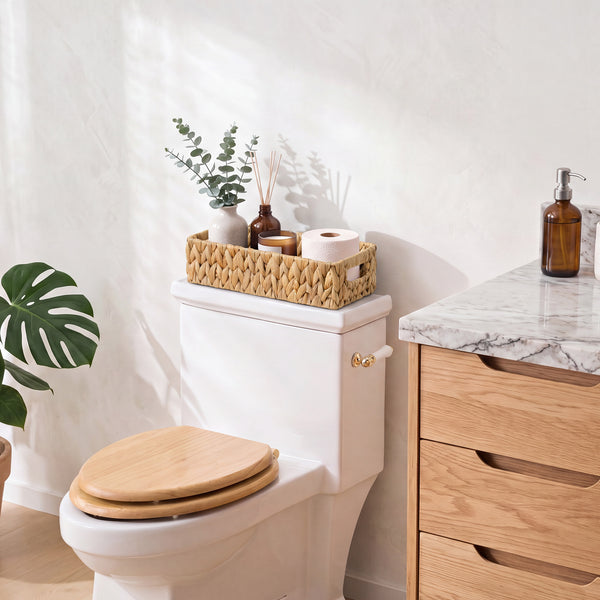 Woven Water Hyacinth Toilet Paper Storage Basket, Built-In Handles