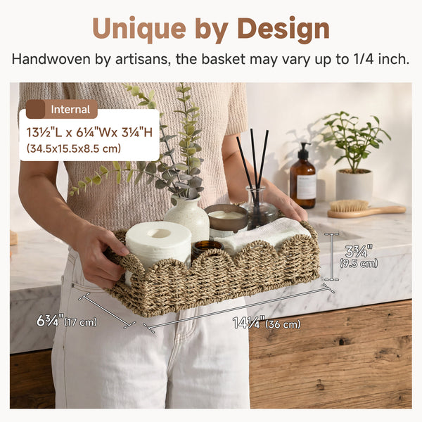 Woven Rope Seagrass Toilet Paper Basket, Built-In Handles