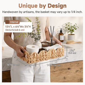 Woven Water Hyacinth Toilet Paper Storage Basket, Built-In Handles