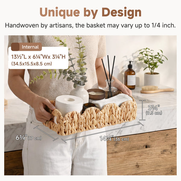 Woven Water Hyacinth Toilet Paper Storage Basket, Built-In Handles