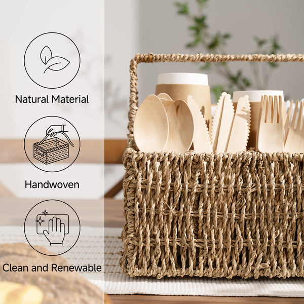 Handwoven Seagrass Silverware Organizer, 1 Pack