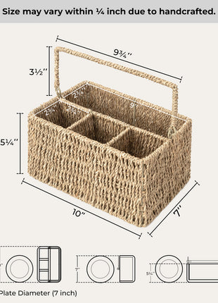 Hand-Woven Wicker Silverware Organizer for Countertop with Handle (1-Pack)