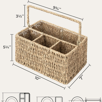 StorageWorks Hand-Woven Wicker Silverware Organizer for Countertop with Handle (1-Pack)