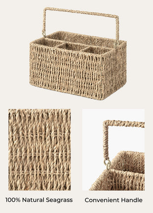 Hand-Woven Wicker Silverware Organizer for Countertop with Handle (1-Pack)