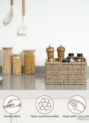Hand-Woven Wicker Silverware Organizer for Countertop with Handle (1-Pack)