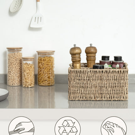StorageWorks Hand-Woven Wicker Silverware Organizer for Countertop with Handle (1-Pack)