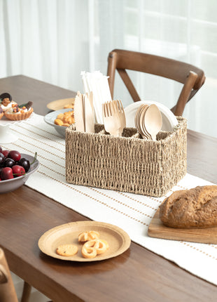 Hand-Woven Wicker Silverware Organizer for Countertop with Handle (1-Pack)