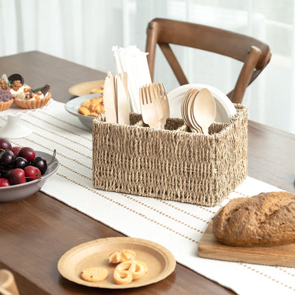 StorageWorks Hand-Woven Wicker Silverware Organizer for Countertop with Handle (1-Pack)