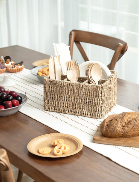 Hand-Woven Wicker Silverware Organizer for Countertop with Handle (1-Pack)