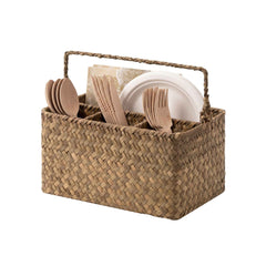 Handwoven Flat Seagrass Silverware Organizer