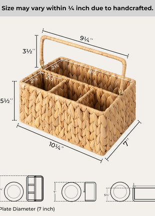 Hand-Woven Wicker Silverware Organizer for Countertop with Handle (1-Pack)