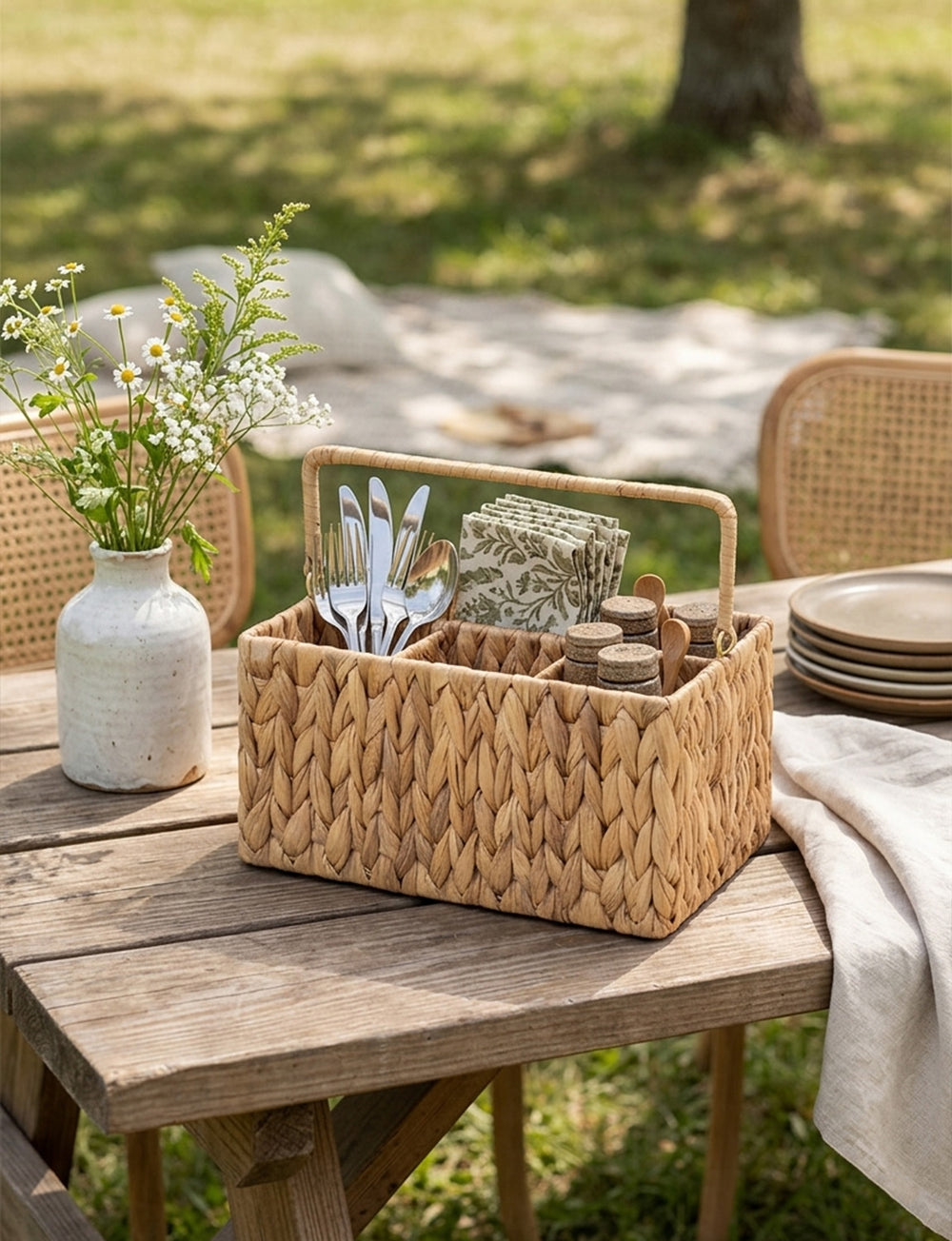 Handwoven Water Hyacinth Silverware Organizer, 1 Pack