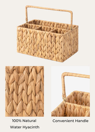 Hand-Woven Wicker Silverware Organizer for Countertop with Handle (1-Pack)